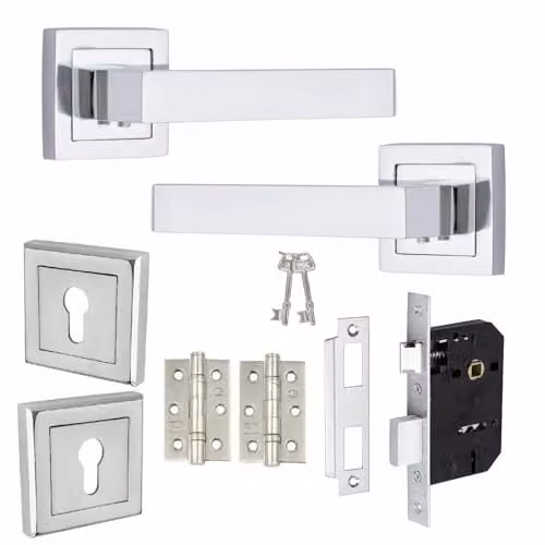 Golden Grace Delta Door Handle and Lock Set in Chrome Finish