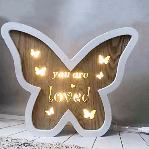 Shatchi White Wooden Butterfly LED Light Up Tabletop Decoration – 1