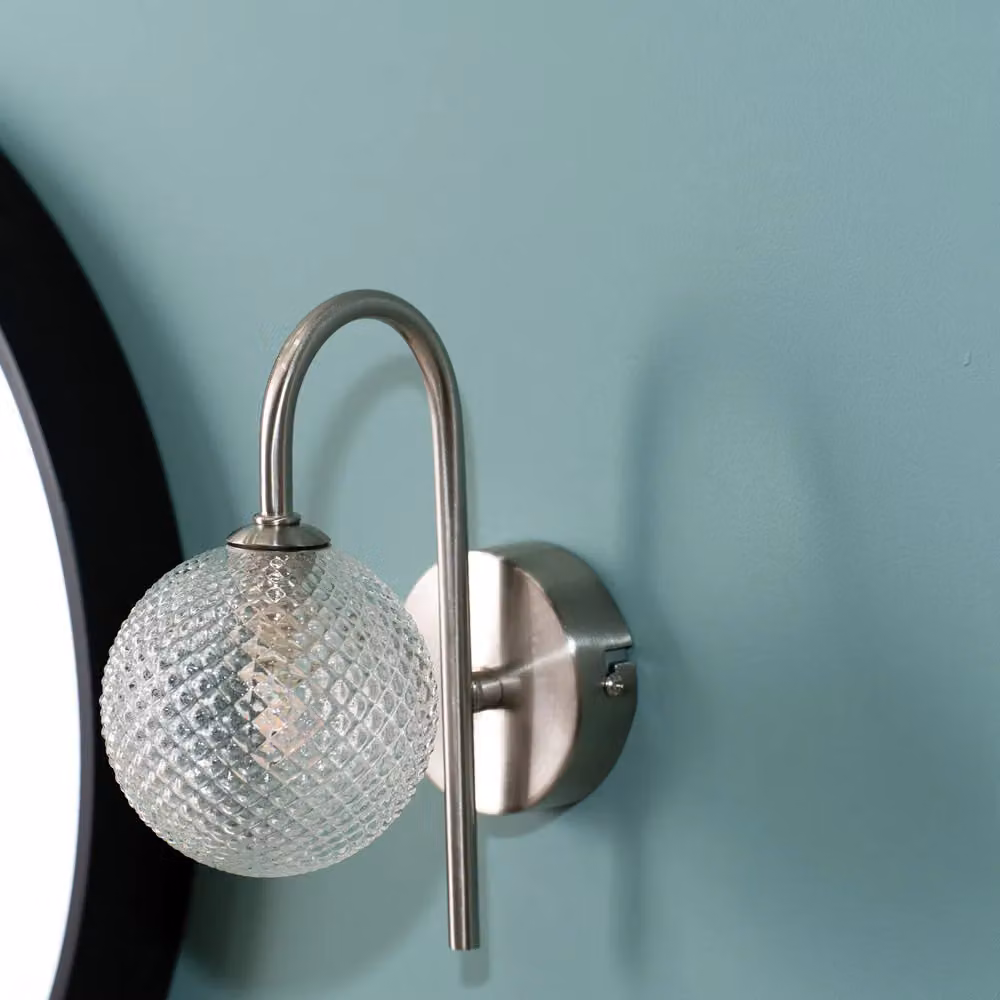 ValueLights Elle Brushed Chrome IP44 Bathroom Wall Light with Transparent Glass Sphere Shade in Silver – 4