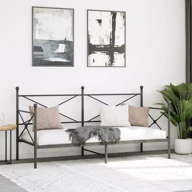 Berkfield Home Durable Metal Day Bed in Black, W/D/H: 90 x 200 x 107 cm