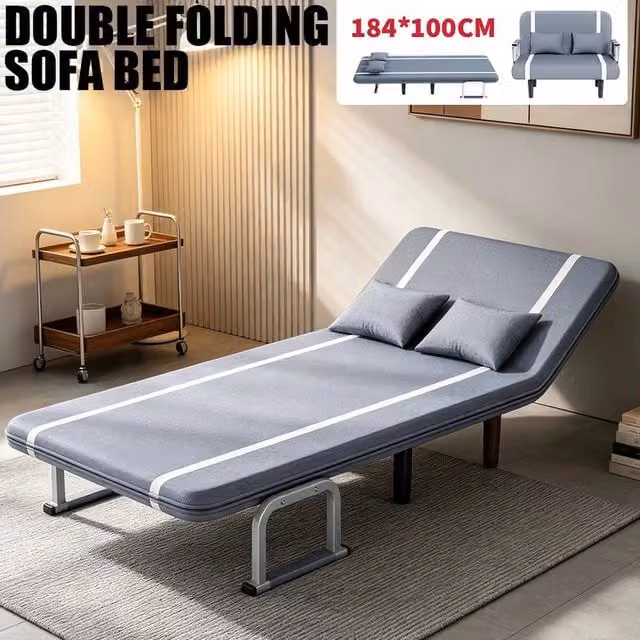 PAWNORA Grey Fabric Double Sofa Bed Sleeper with Click-Clack Recliner Function – 1