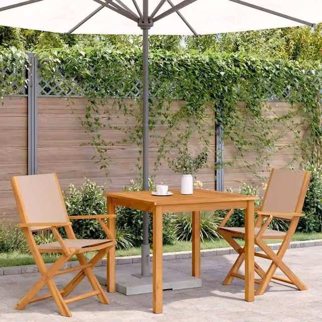 Berkfield Home Beautiful Garden Chairs, Set of 2, Taupe Acacia Wood and Fabric – 1