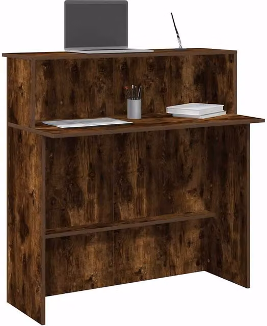 Berkfield Home Smoked Oak Reception Desk in Brown, W/D/H: 100 x 50 x 103.5 cm