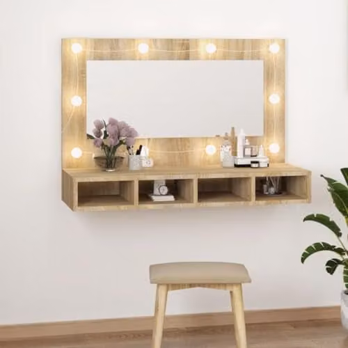 vidaXL Mirror Cabinet with LED Lighting in Sonoma Oak, W/D/H: 90 x 31.5 x 62 cm – 2