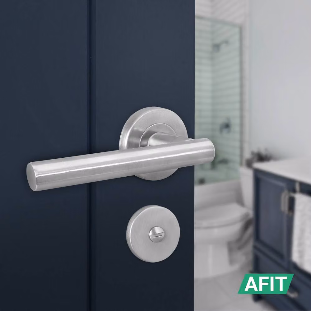 AFIT Satin Silver Bathroom Door Handles with WC Lock and Hinges, 2 Pack – 4