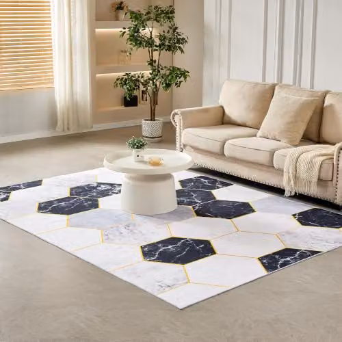 MCC Direct Modern Abstract Rectangular Microfibre Rug in Black, W/D/H: 160 x 230 cm – 8