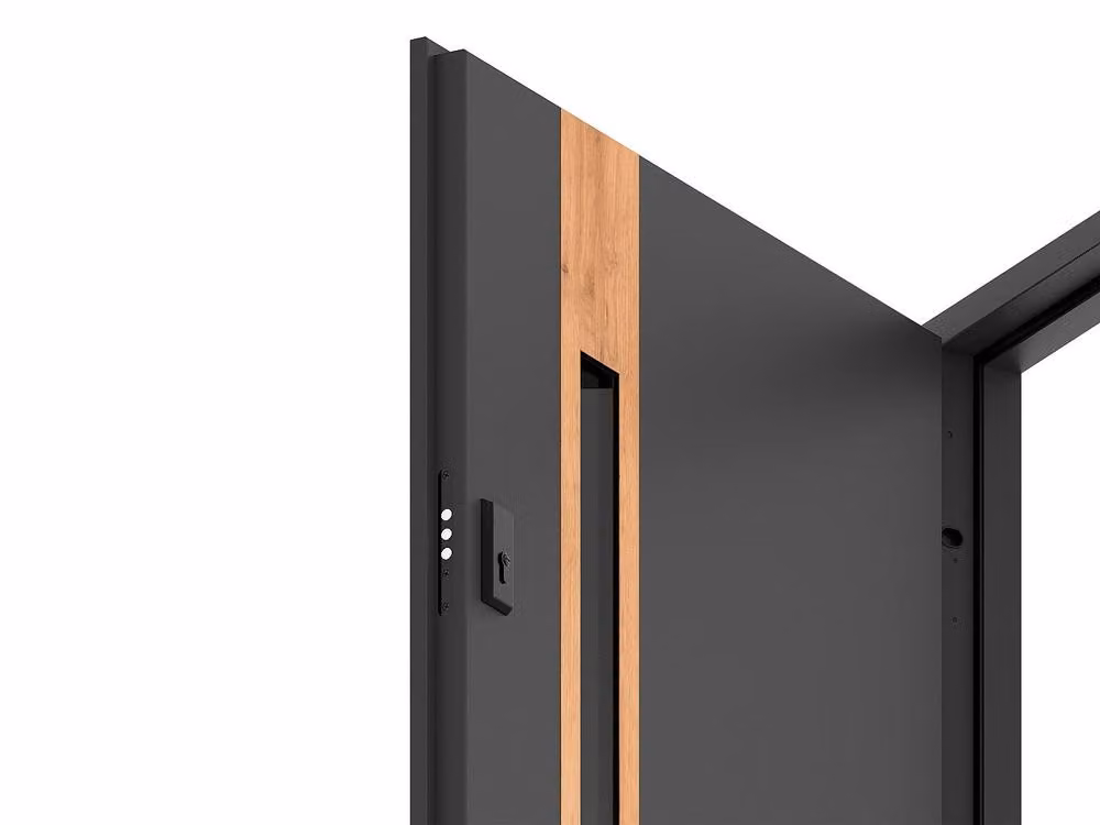 Vente-unique Modern Steel and Stainless Steel Front Door with Smoked Glass Insert, Grey, H: 207 cm, W: 100 cm – 3