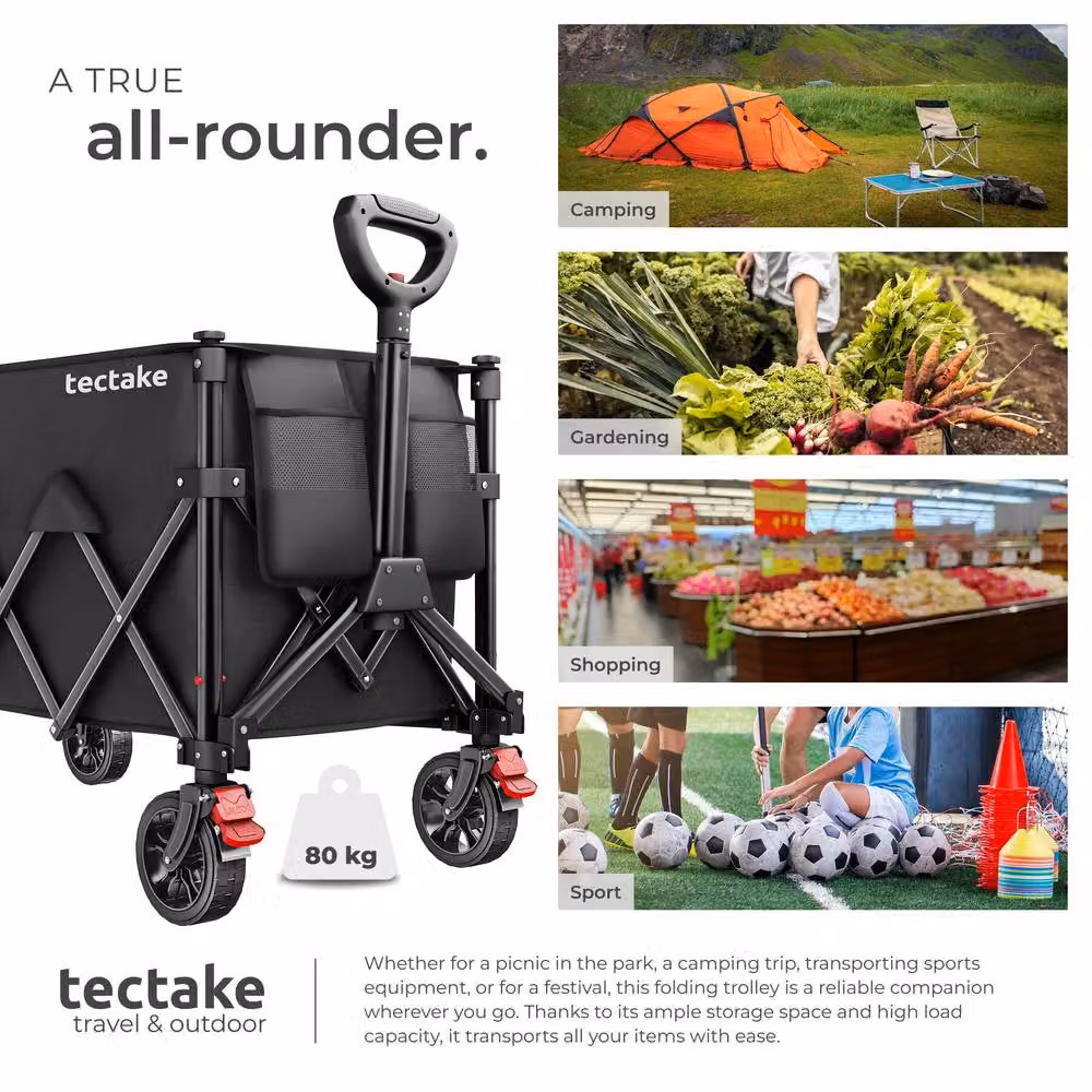 tectake RollRider Folding Trolley with Telescopic Handle and Front Swivel Wheels in Black – 9