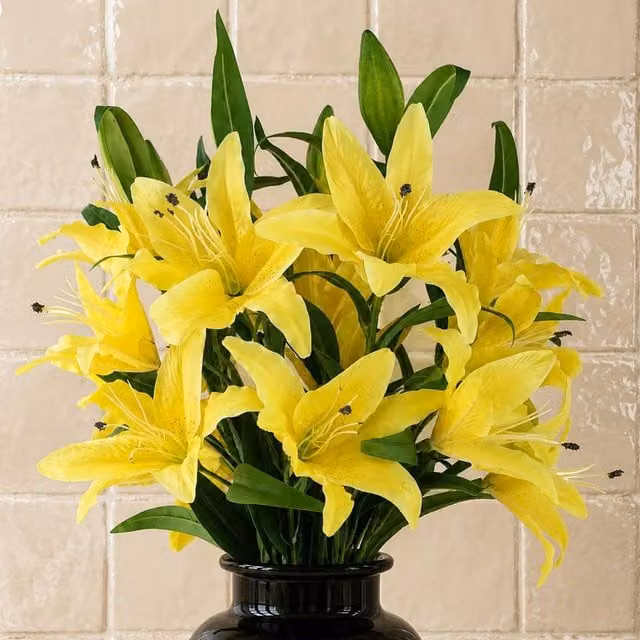 Botanik Leaf Pack of 6 Yellow Artificial Large Lily Stems with 18 Flowers, Height: 100 cm – 1