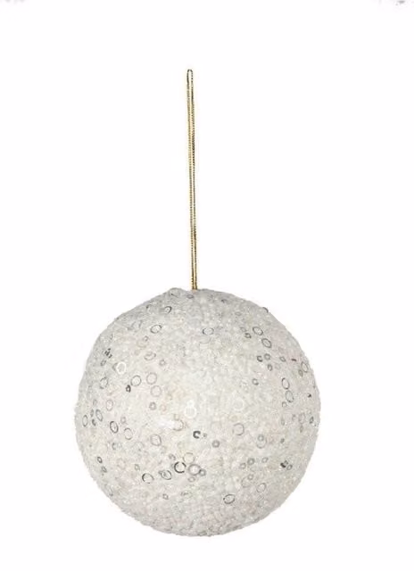 KDMD Winter Wonderland White Glitter Round Christmas Bauble, Diameter: 12 cm