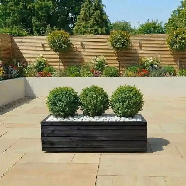 Black Pine Wooden Trough Planter with Feet, Black, Width: 120 cm