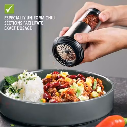 Gefu X-Plosion Chilli Mill with Airtight Lid in Black and Silver – 5