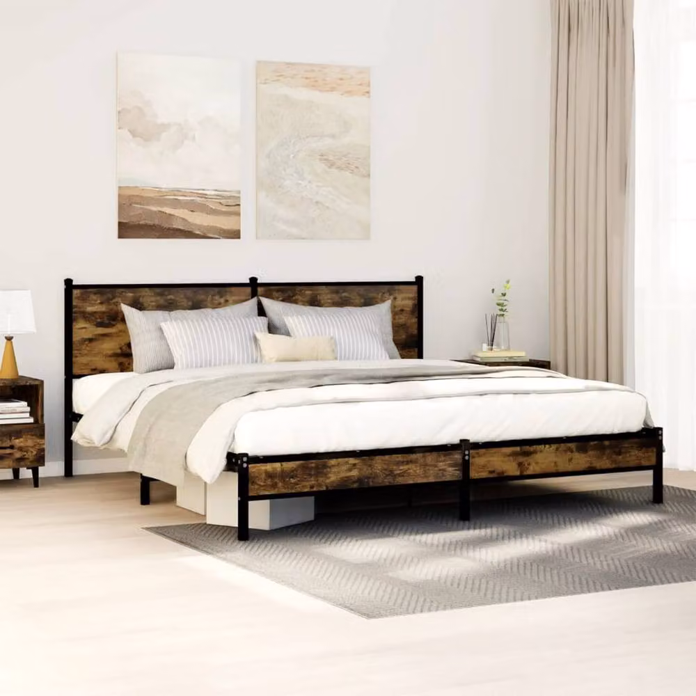 Berkfield Home Metal Bed Frame in Smoked Oak and Brown, Super King Size, W/D/H: 180 x 200 cm – 2