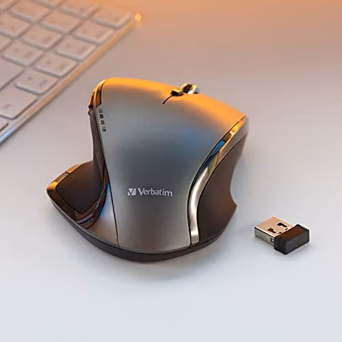 Verbatim Wireless Optical Mouse with Blue LED Lens, 2.4 GHz, Nano Receiver and 8 Buttons, Grey – 2