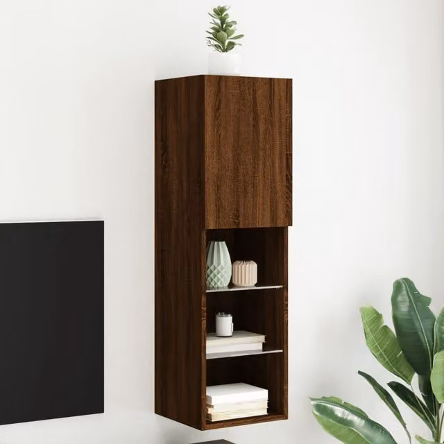 Berkfield Home Modern Brown Oak TV Cabinet with Integrated LED Lighting, W/D/H: 30.5 x 30 x 102 cm – 1