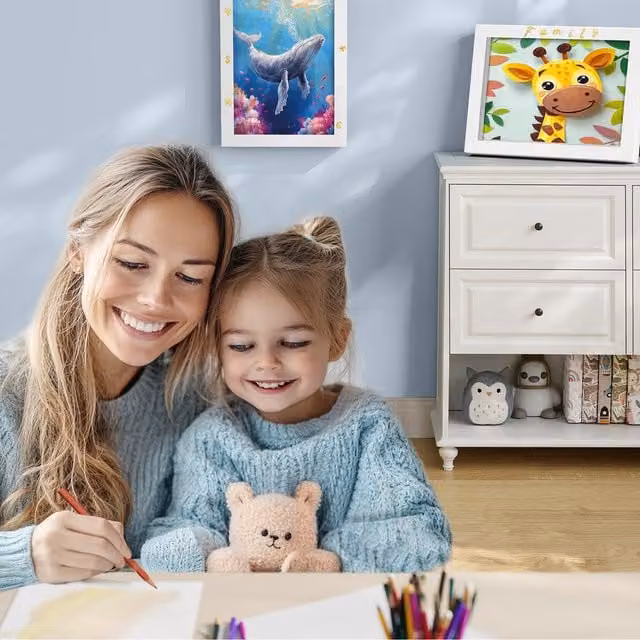 SONGMICS Set of 2 White Kids Art Frames with Wood and Glass for Wall Mounting
