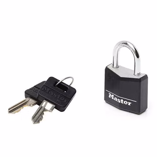 Master Lock Aluminium Key Padlock with Black Vinyl Cover, W/D/H: 5.2 x 3.0 x 1.6 cm