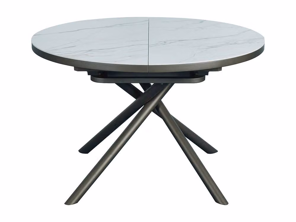 Vente-unique Modern Round Extendable Dining Table in White Ceramic, MDF and Metal for 4 to 6 People – 2