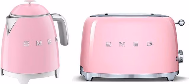 Smeg Mini Kettle and 2 Slice Toaster Set in Pink