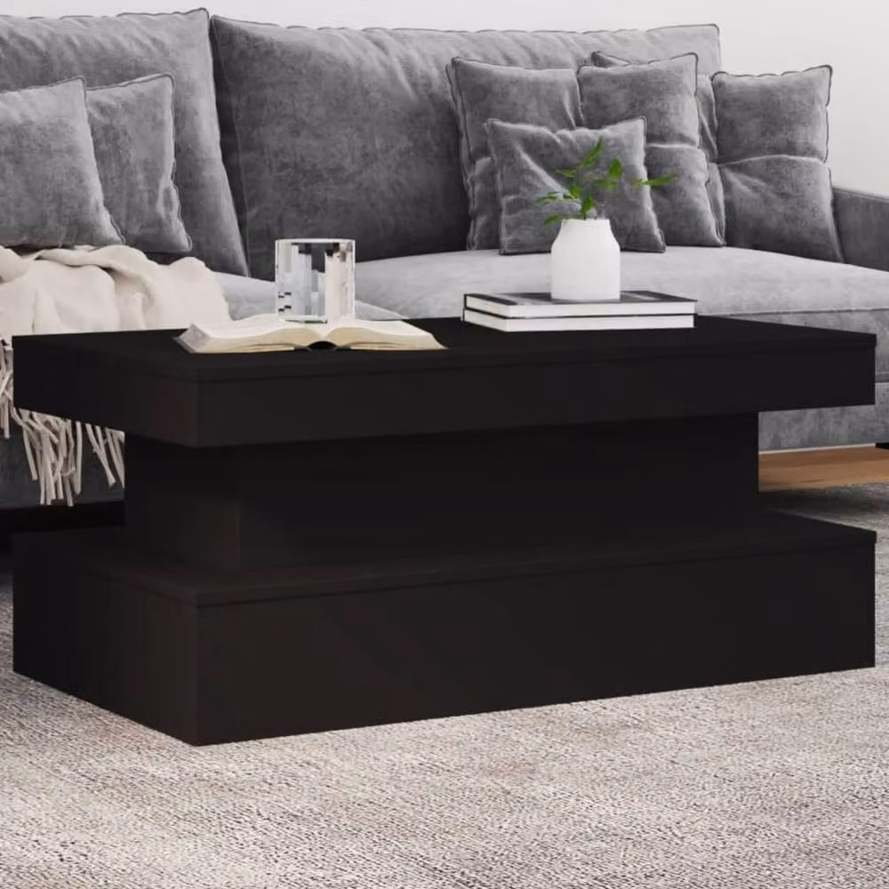 Berkfield Home Modern Black Coffee Table with LED Lights W/D/H: 90 x 50 x 40 cm – 2