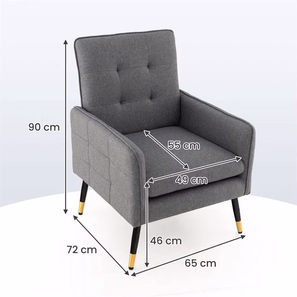 NESTLUNE Grey Linen Fabric Upholstered Accent Armchair with Metal Frame – 2