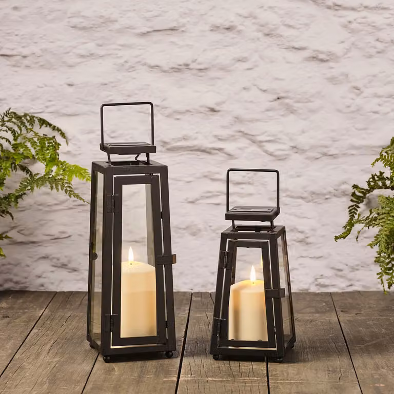Porto Solar Metal Lantern Duo with TruGlow LED Candles in Black