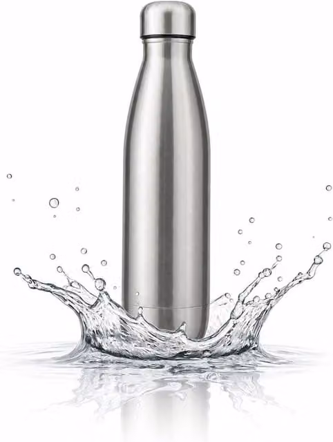 Dyzi Silver Stainless Steel Water Bottle, 500ml, Leak Proof and BPA Free