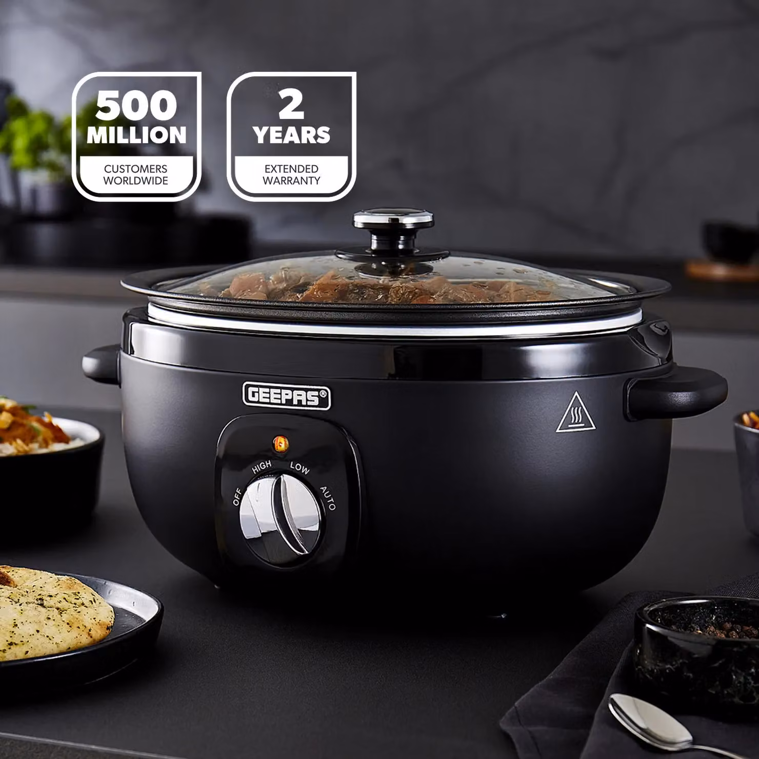 Geepas 3.5L Slow Cooker with Removable Non-Stick Bowl and Tempered Glass Lid in Black – 2