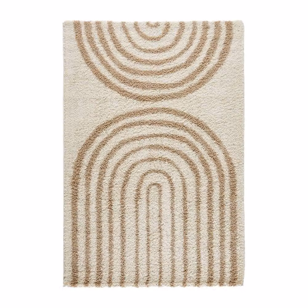 sweeek Shaggy Indoor Rug with Rainbow Geometric Patterns in Beige and Multicolour, W: 80 cm, L: 140 cm – 2