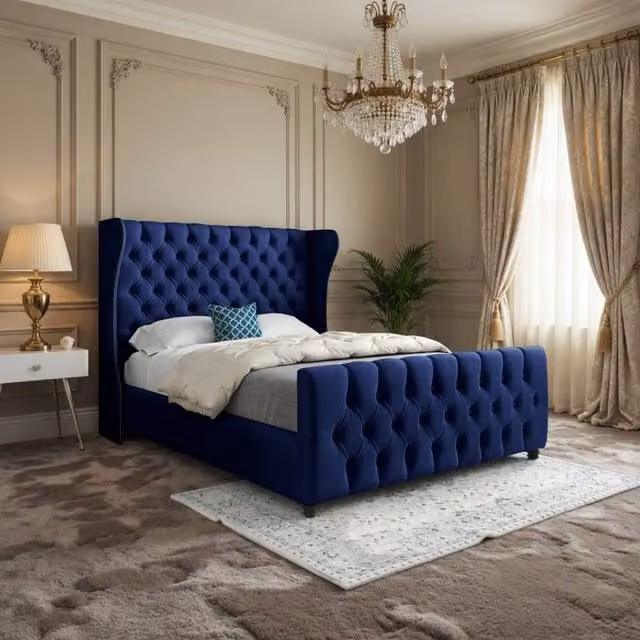 Casani Horsham Super King Upholstered Velvet Bed Frame in Blue