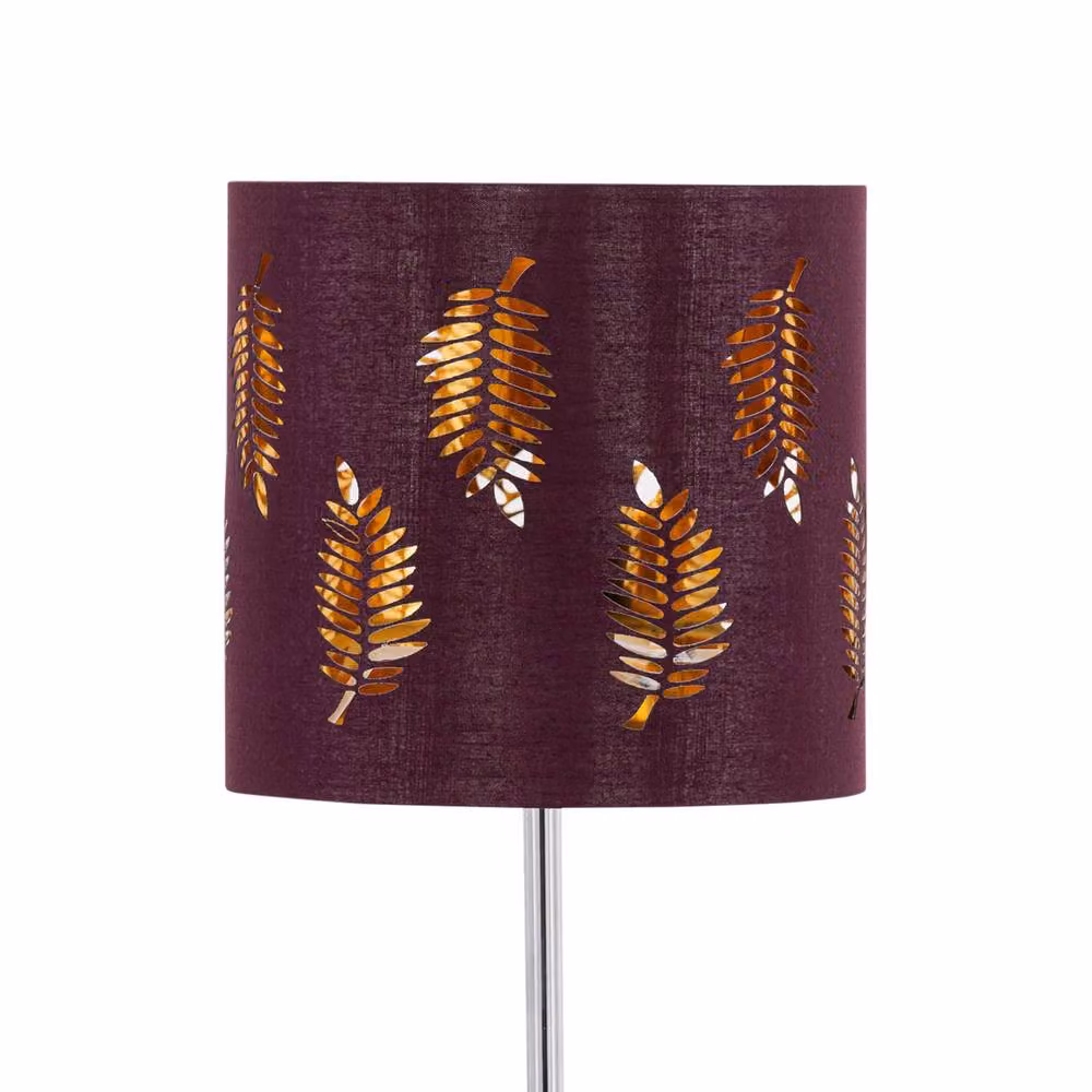 First Choice Lighting Set of 2 Chrome Stick Table Lamps with Burgundy Fabric Cylinder Shades – 3