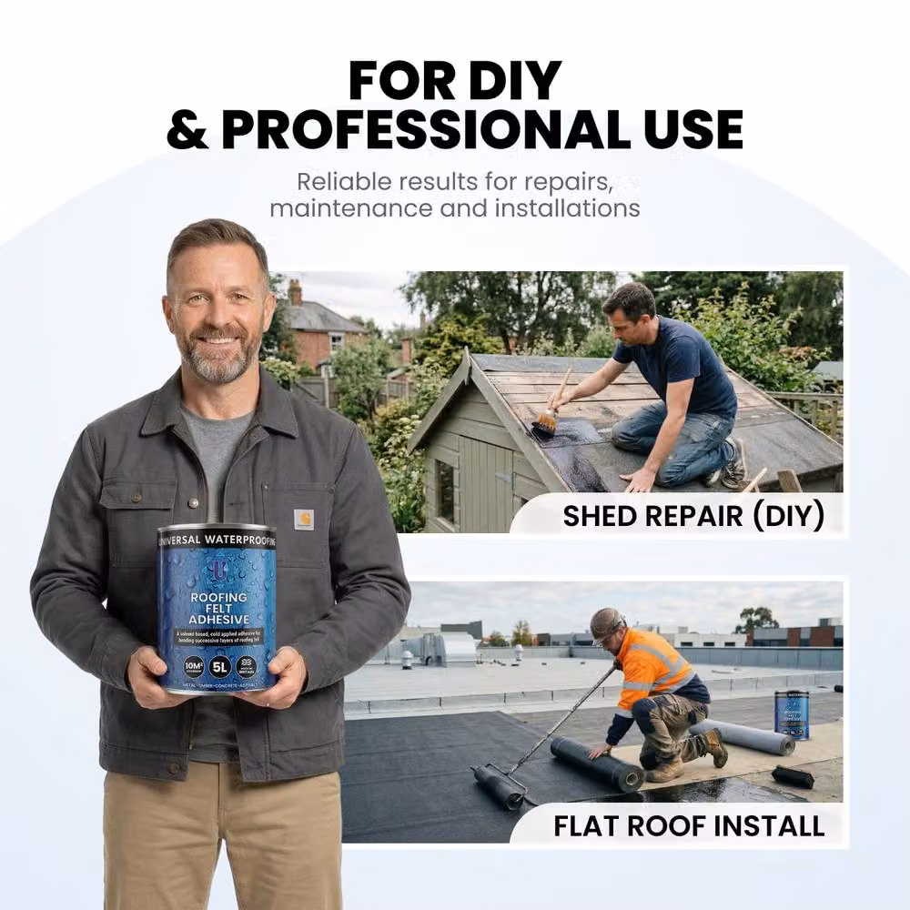 Novecrafto Waterproof Cold Applied Bitumen Roof Felt Adhesive, 5L, Black – 7