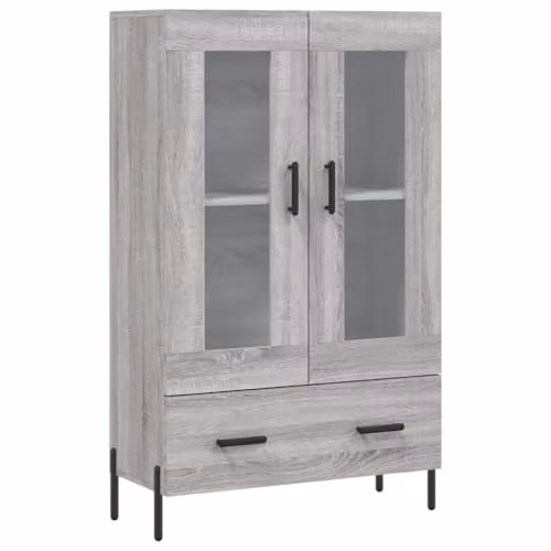 vidaXL Modern Grey Sonoma Highboard with Glass Doors, W/D/H: 69.5 x 31 x 115 cm