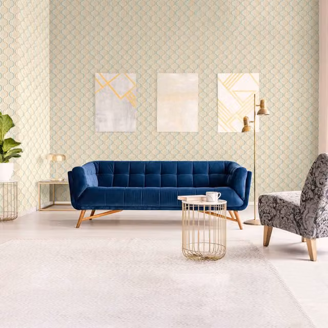 SK Filson Geometric Art Deco Abstract Wallpaper in Blue and Grey