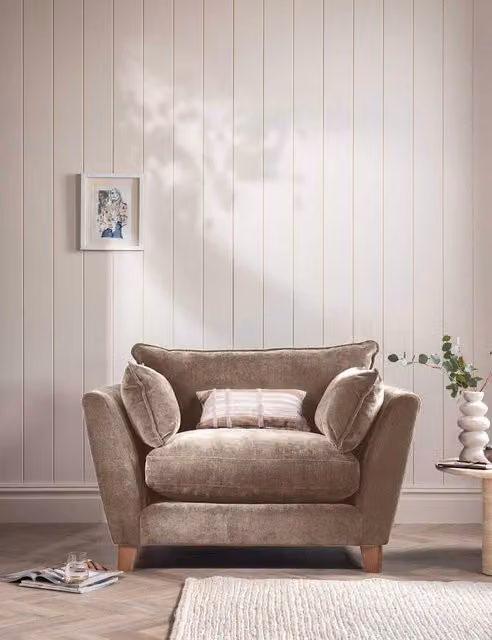 Barker and Stonehouse Irving Modern Brown Fabric Tub Snuggle Chair with Armrests