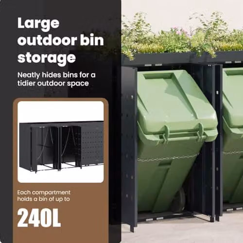 vidaXL Wheelie Bin Storage for 5 Bins, Anthracite, W: 340 cm, D: 77.5 cm, H: 121.5 cm – 5