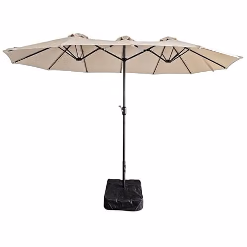 Gr8 Garden Double Sided Cantilever Parasol Umbrella in Beige with Crank and Base