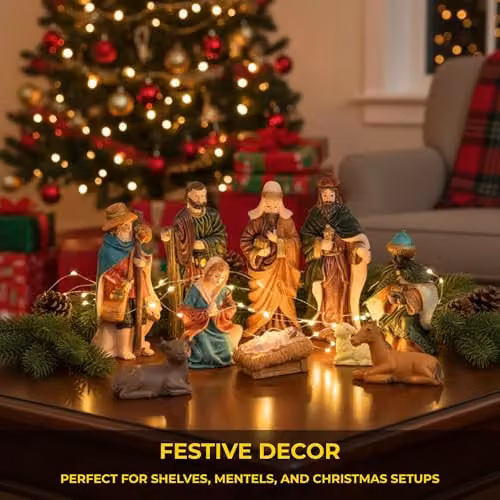 SHATCHI 10-Piece Multicolour Hand Painted Nativity Scene Set for Christmas Tabletop Decoration – 5