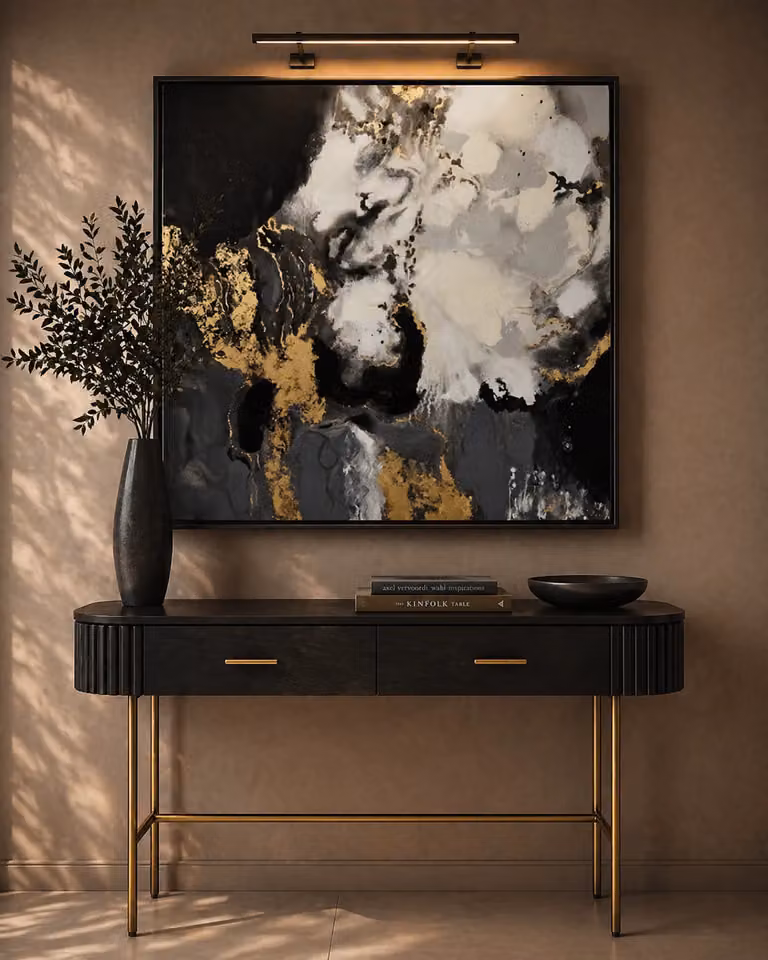 Tommy Franks Molinari Modern Abstract Canvas Wall Art in Black, White, Grey and Gold