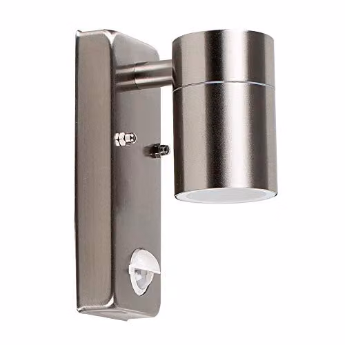 ValueLights Barrow Silver Stainless Steel Outdoor Wall Downlight with PIR Motion Sensor and 5W Warm White LED Bulb – 1