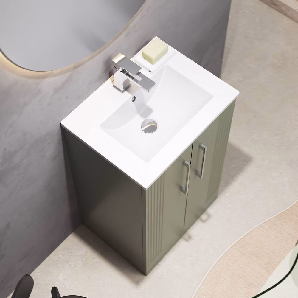 Balterley Green Matt Floor Standing Bathroom Vanity Unit with Rectangular Basin and Soft Close 2 Doors – 2