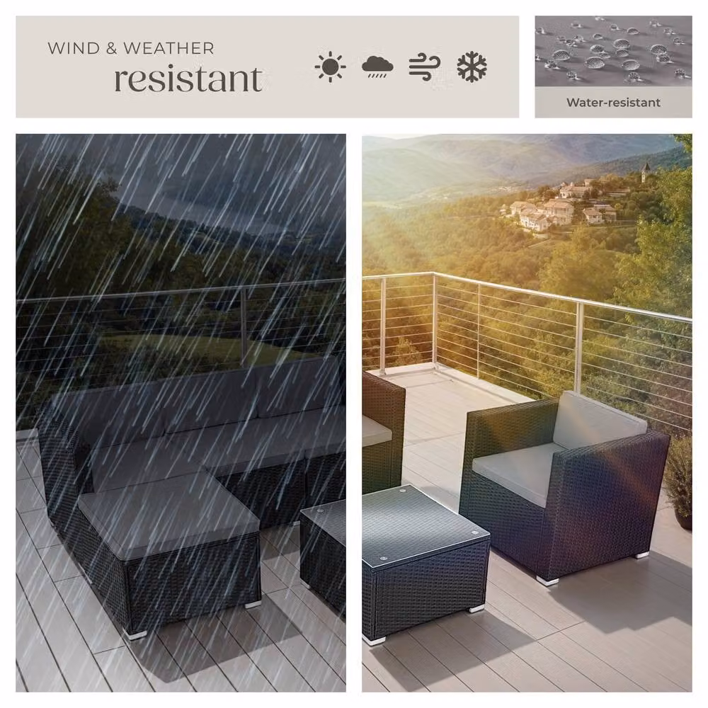 tectake Lignano Modern L-Shape Garden Furniture Set in Black with Upholstered Lounge Armchair and Matching Ottoman – 7