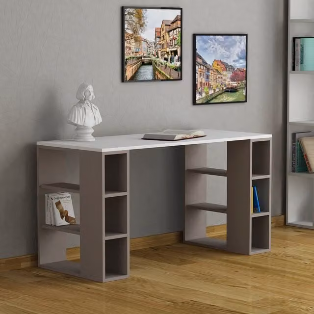 Decortie Colmar Modern Computer Desk in Grey and Brown