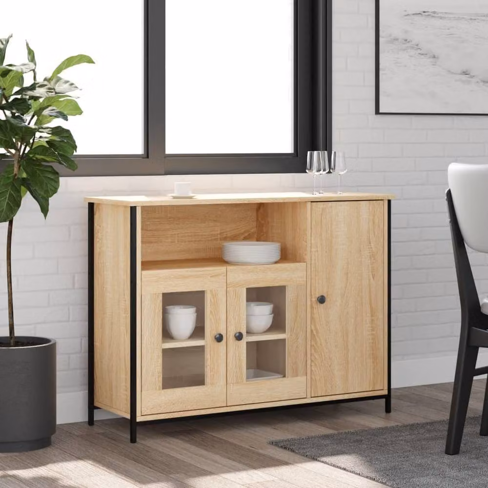 Berkfield Home Sonoma Oak Sideboard in Natural Brown, W/D/H: 100 x 35 x 75 cm – 2