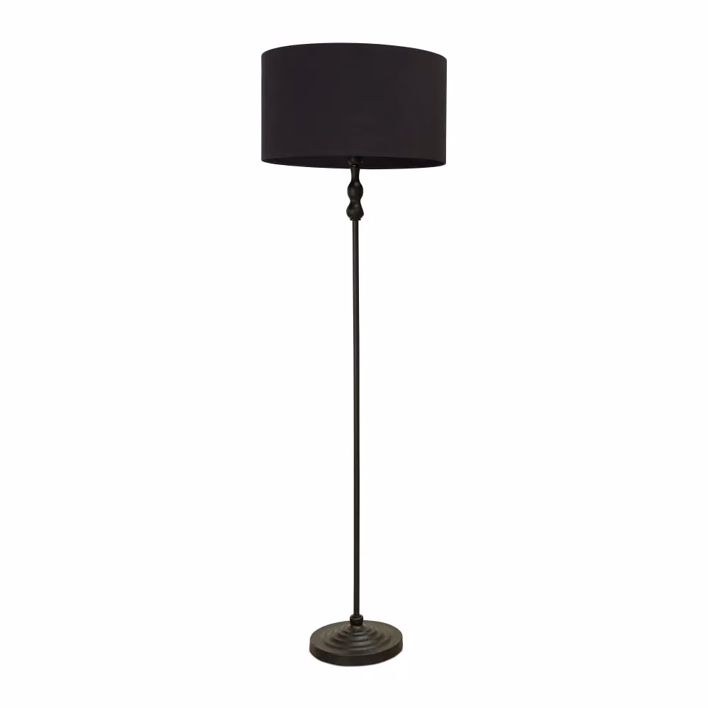 ValueLights Maggie Black Metal Candlestick Floor Lamp with Fabric Shade and LED Bulb – 2