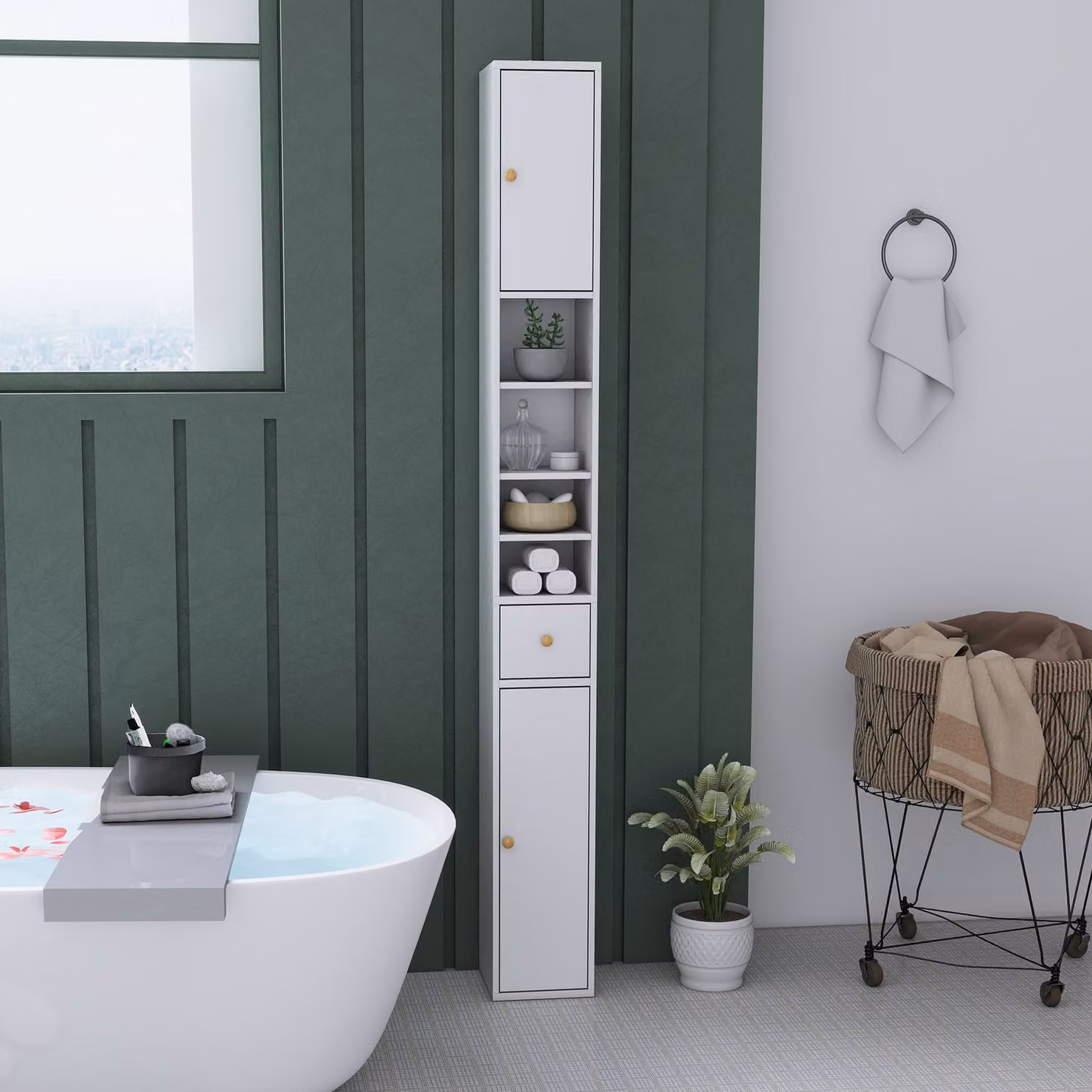 HOMCOM White Narrow Tall Bathroom Cabinet with Hinged Doors and Internal Shelves, Height: 178 cm – 3