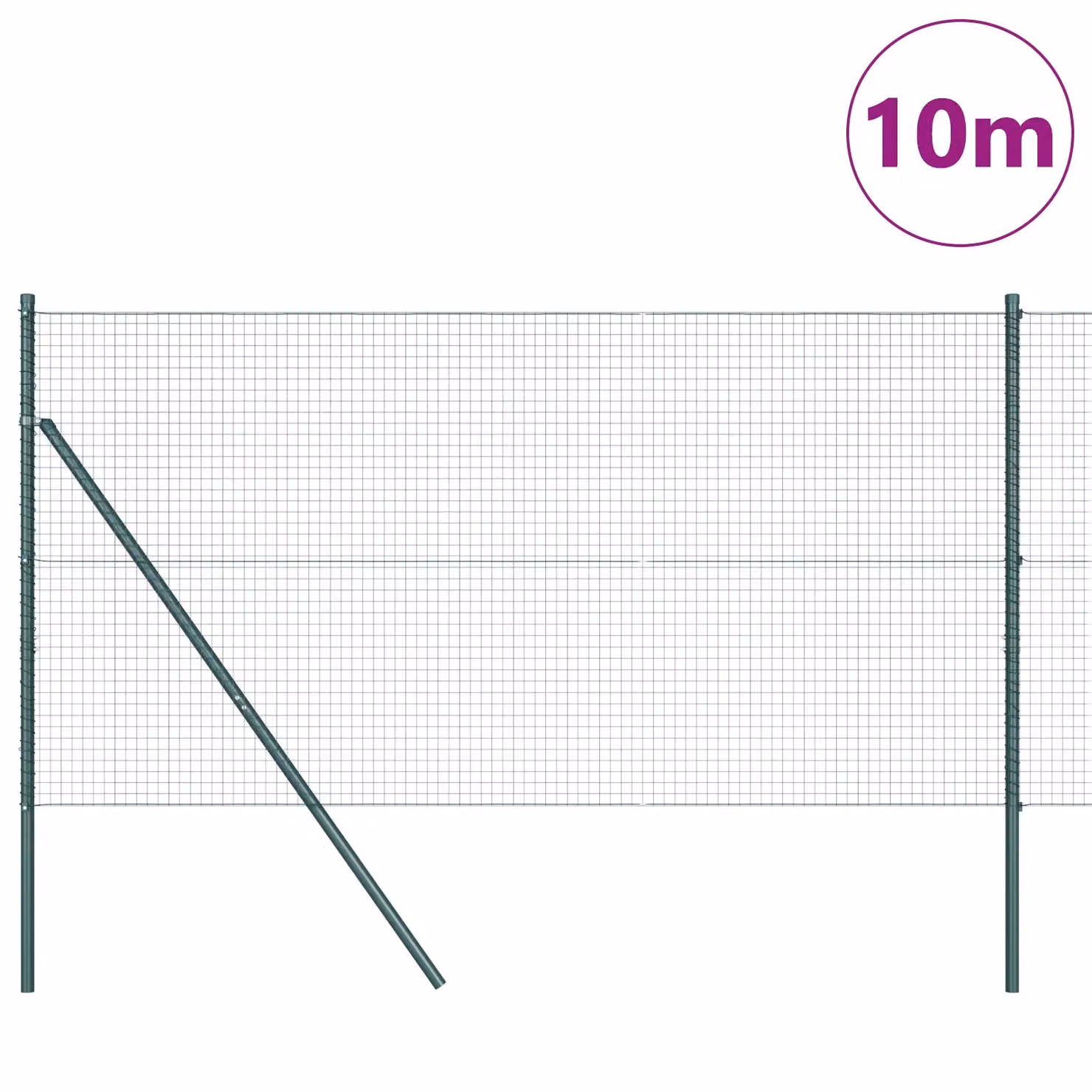 Berkfield Home Green Metal Wire Mesh Fence Post Set of 2, W: 10 m, H: 1 m – 3