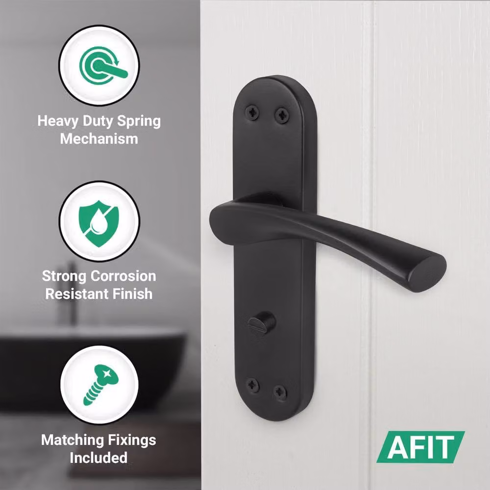 AFIT Matt Black Twist Bathroom Handle WC Lock Hinges with Novi Backplate, W/D/H: 15.0 x 15.0 x 15.0 cm – 3