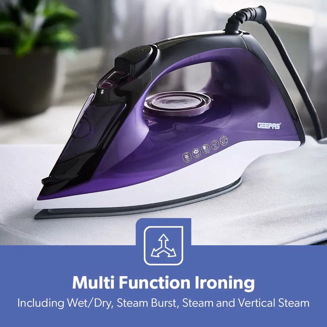 Geepas 2400W Steam Iron with Ceramic Non-Stick Soleplate and Vertical Steam in Purple – 3