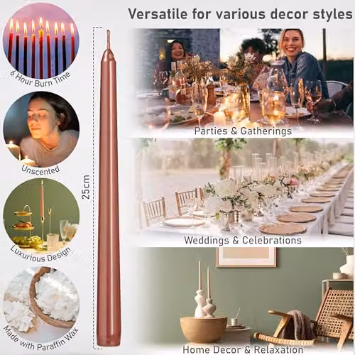 Deco Express Set of 6 Classic Dripless Tapered Metallic Copper Candles – 2